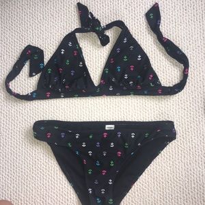 Padded black triangle bikini (anchor patterned)